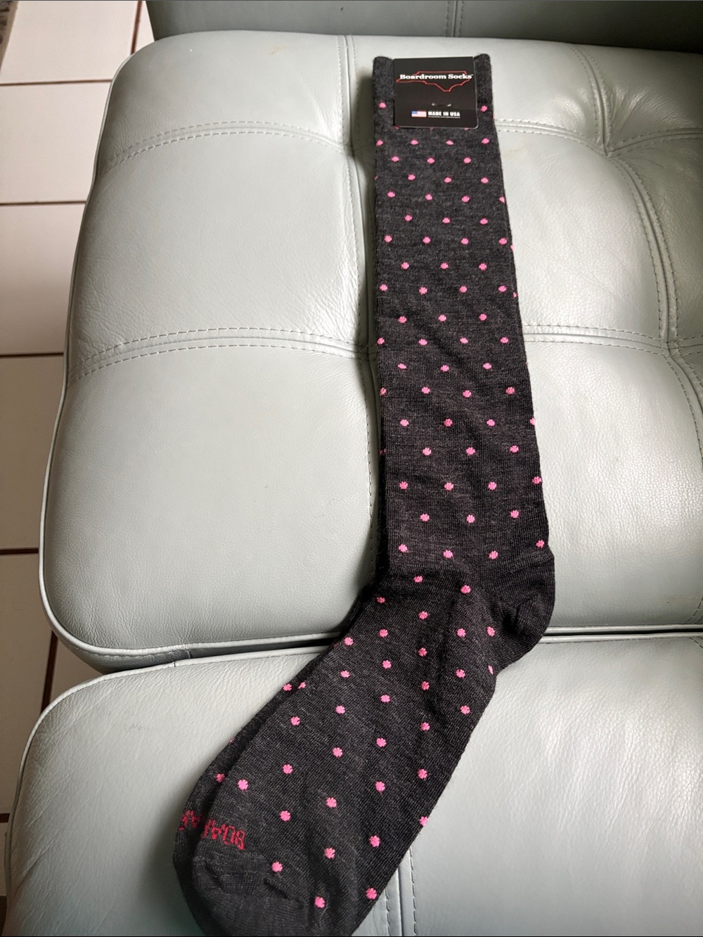 Men's Black Crew Socks with Pink Polka Dots - Brand: